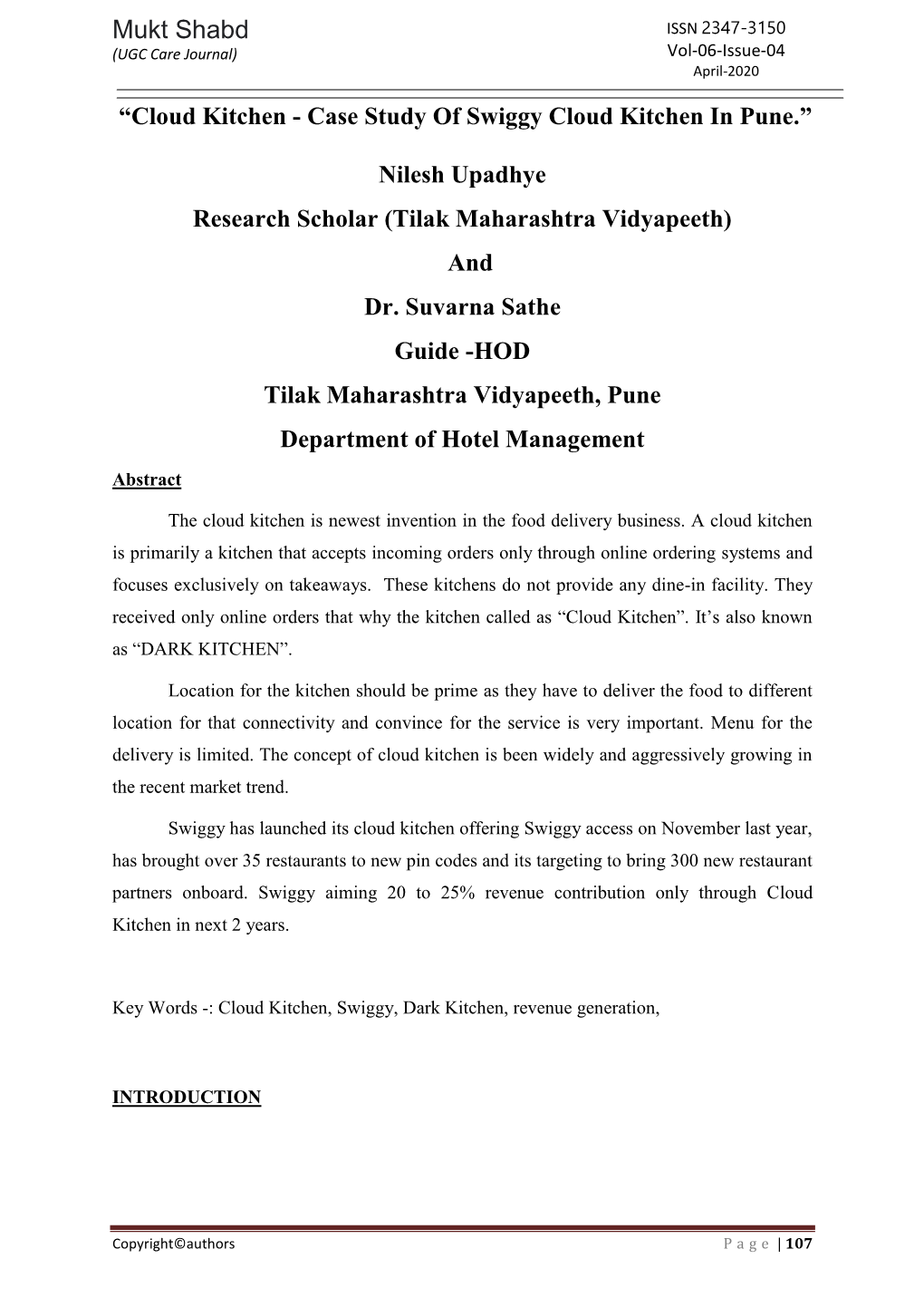 Mukt Shabd ISSN 2347-3150 (UGC Care Journal) Vol-06-Issue-04 April-2020