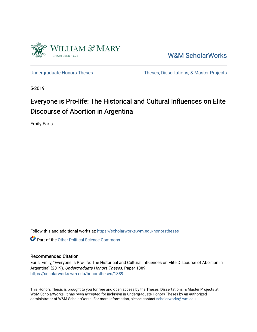 The Historical and Cultural Influences on Elite Discourse of Abortion in Argentina