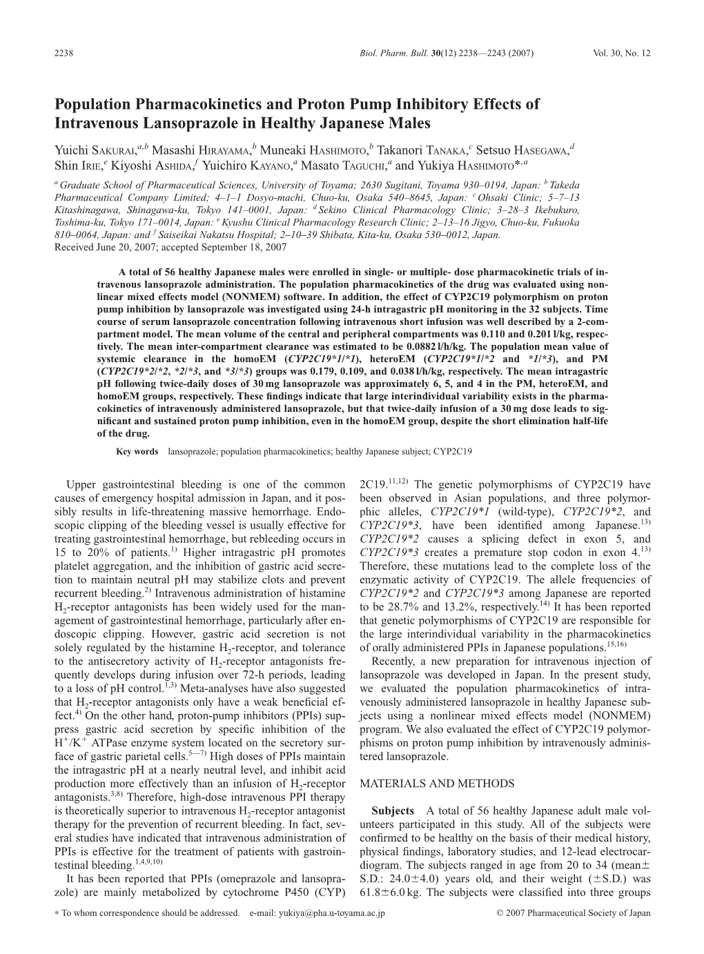 Biol. Pharm. Bull. 30(12) 2238—2243 (2007) Vol