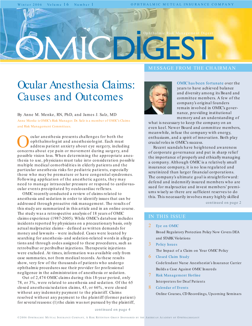 Ocular Anesthesia Claims: Years to Have Achieved Balance and Diversity Among Its Board and Causes and Outcomes Committee Members