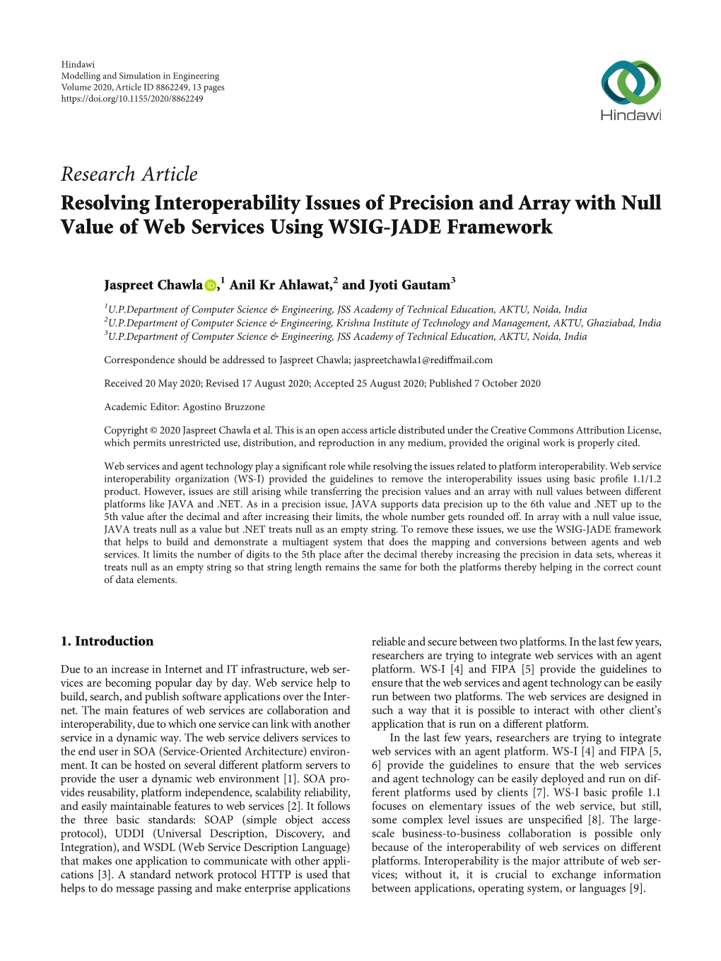 Resolving Interoperability Issues of Precision and Array with Null Value of Web Services Using WSIG-JADE Framework