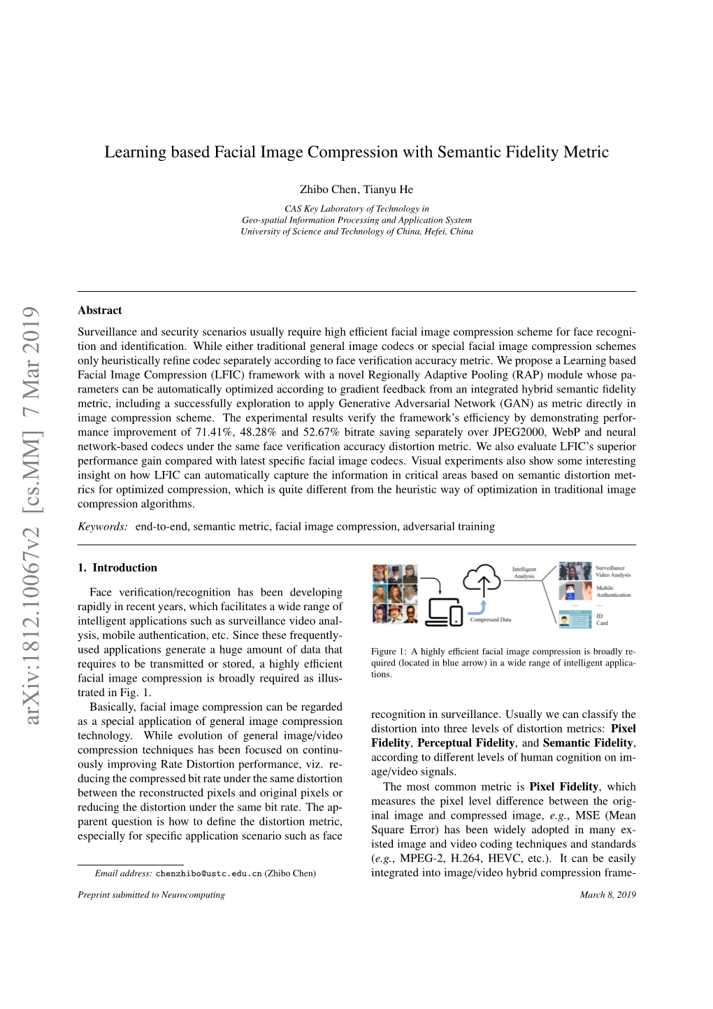 Arxiv:1812.10067V2 [Cs.MM] 7 Mar 2019 As a Special Application of General Image Compression Distortion Into Three Levels of Distortion Metrics: Pixel Technology