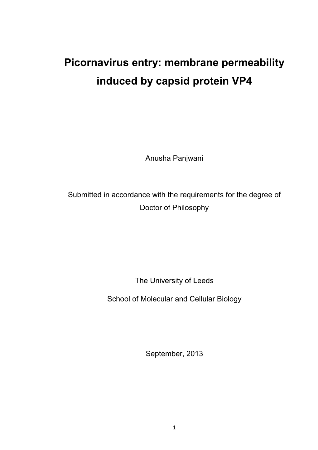 Picornavirus Entry: Membrane Permeability Induced by Capsid Protein VP4