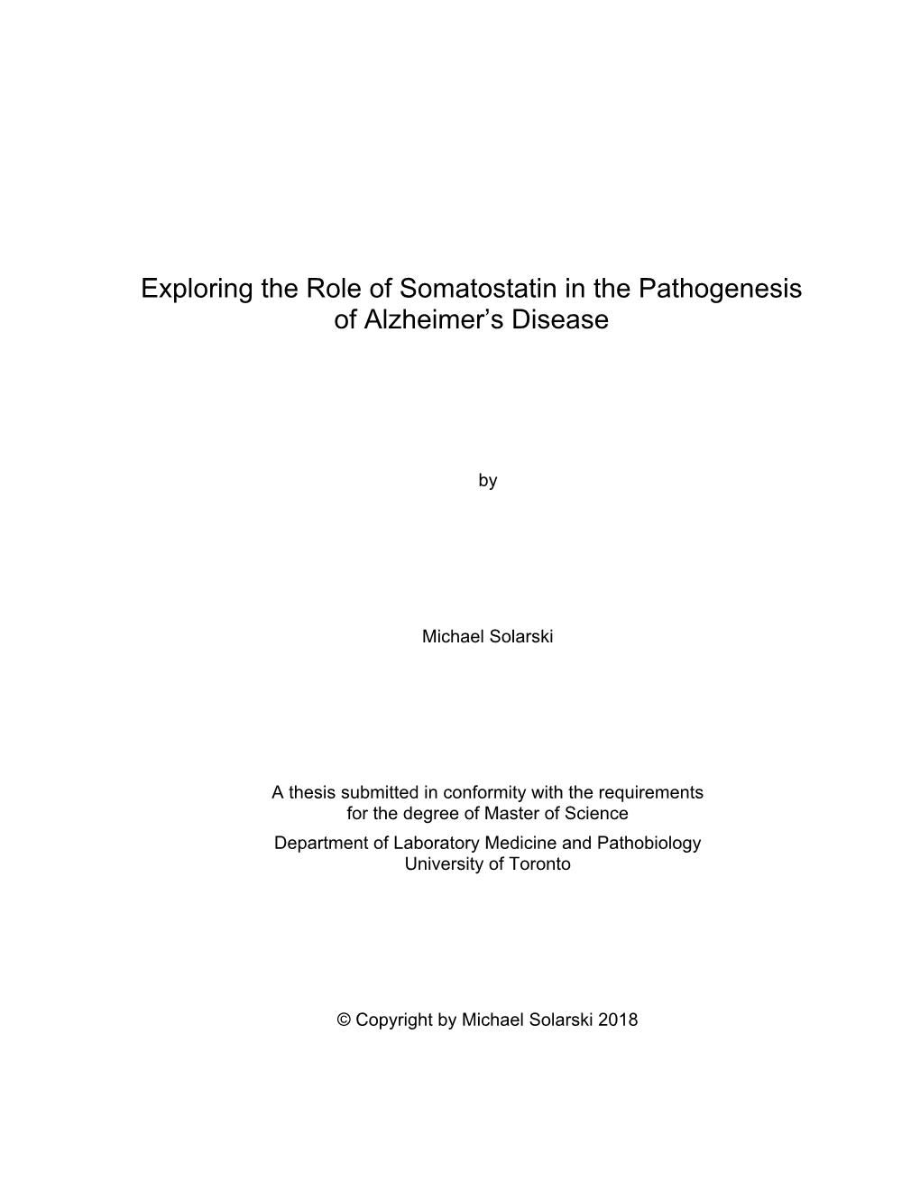 Exploring the Role of Somatostatin in the Pathogenesis of Alzheimer's