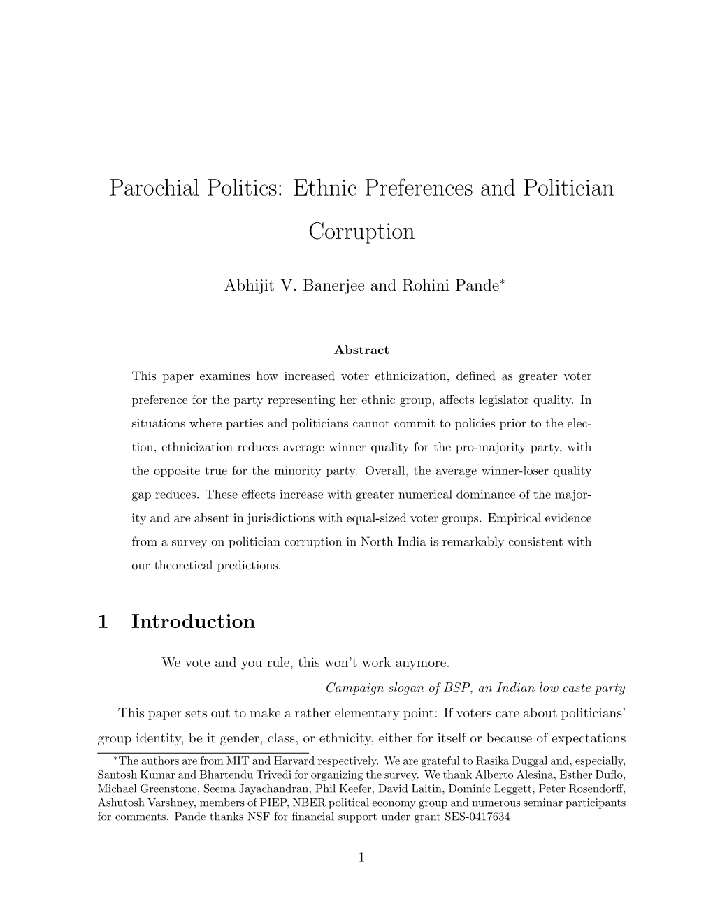 Parochial Politics: Ethnic Preferences and Politician Corruption