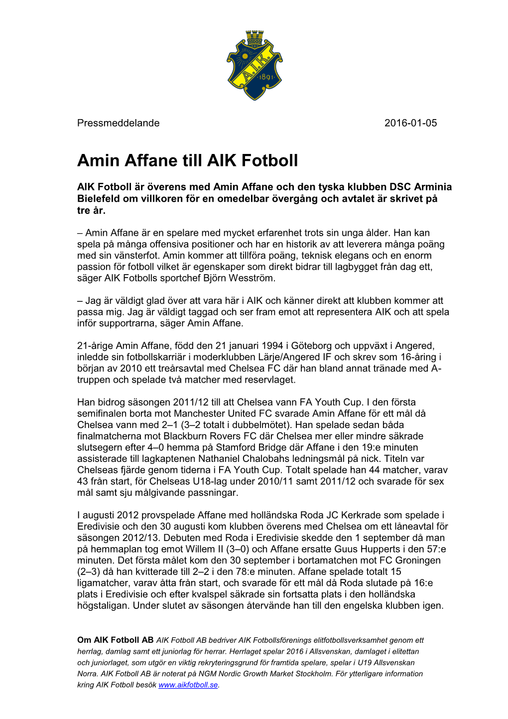 Amin Affane Till AIK Fotboll