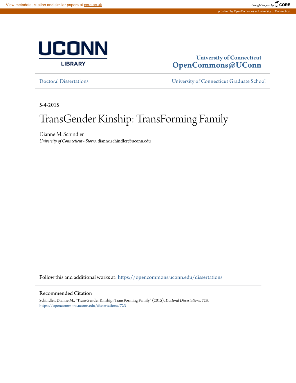 Transgender Kinship: Transforming Family Dianne M