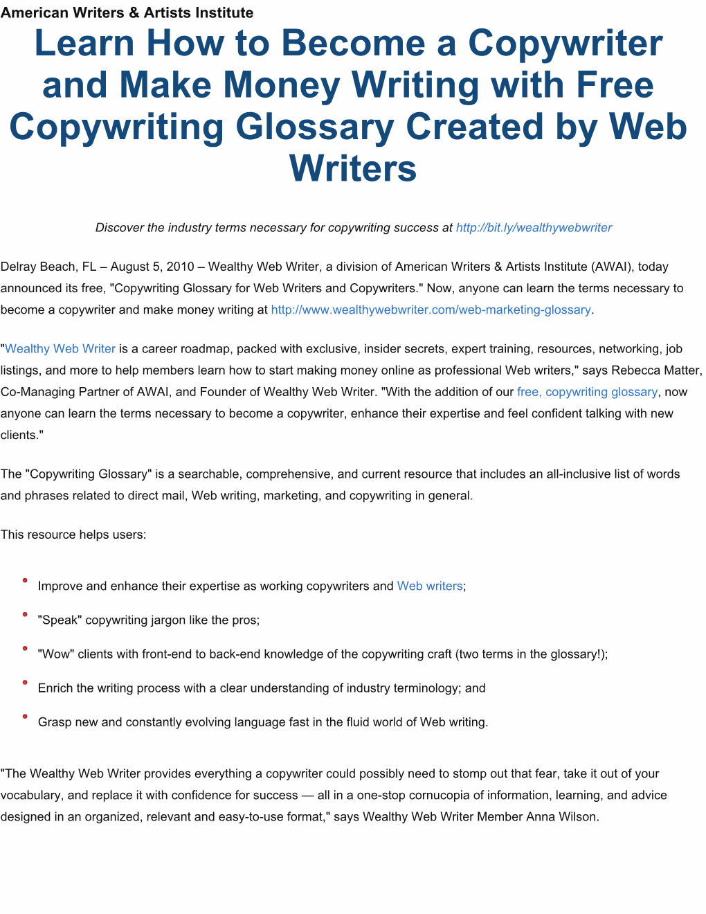 Learn How to Become a Copywriter and Make Money Writing with Free Copywriting Glossary Created by Web Writers