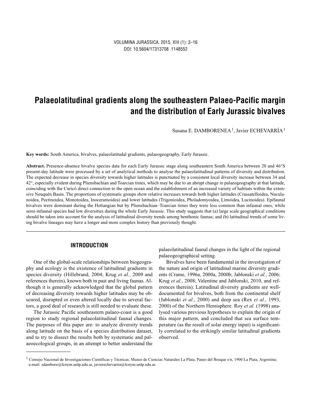 Palaeolatitudinal Gradients Along the Southeastern Palaeo-Pacific Margin and the Distribution of Early Jurassic Bivalves