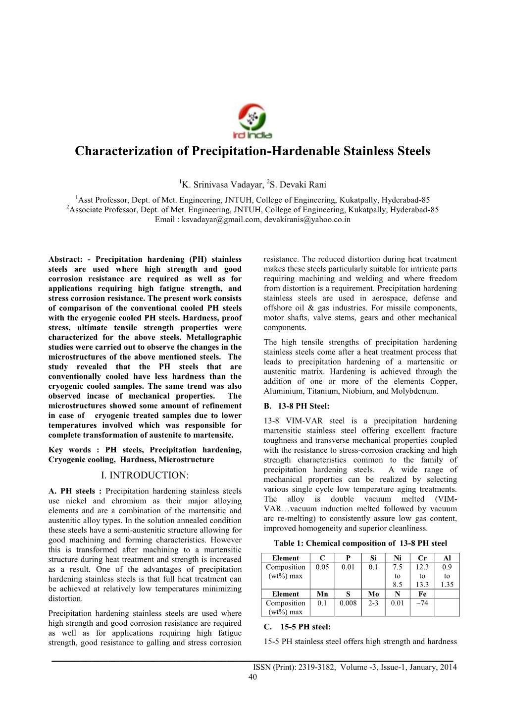Characterization of Precipitation-Hardenable Stainless Steels