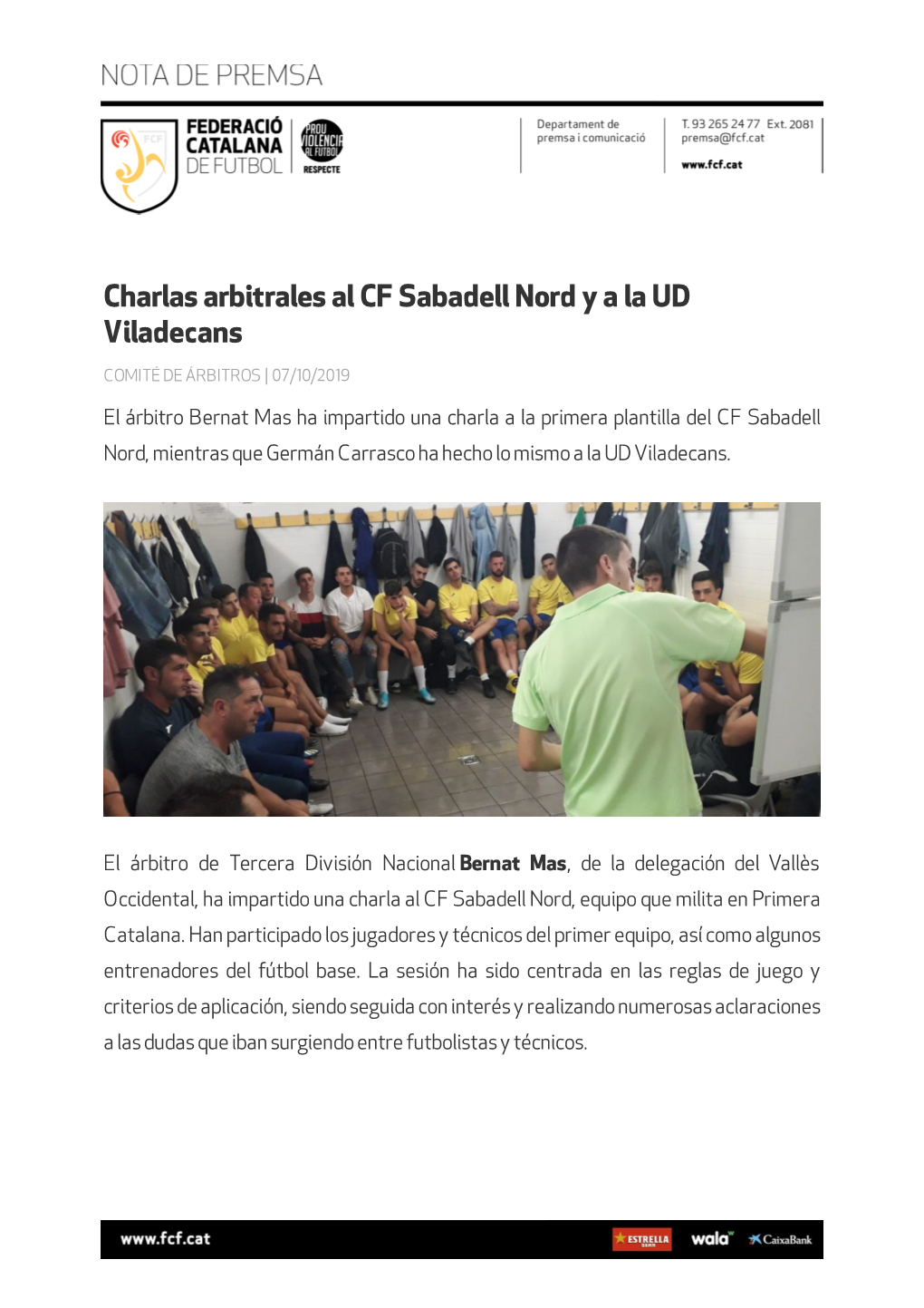 Charlas Arbitrales Al CF Sabadell Nord Y a La UD Viladecans