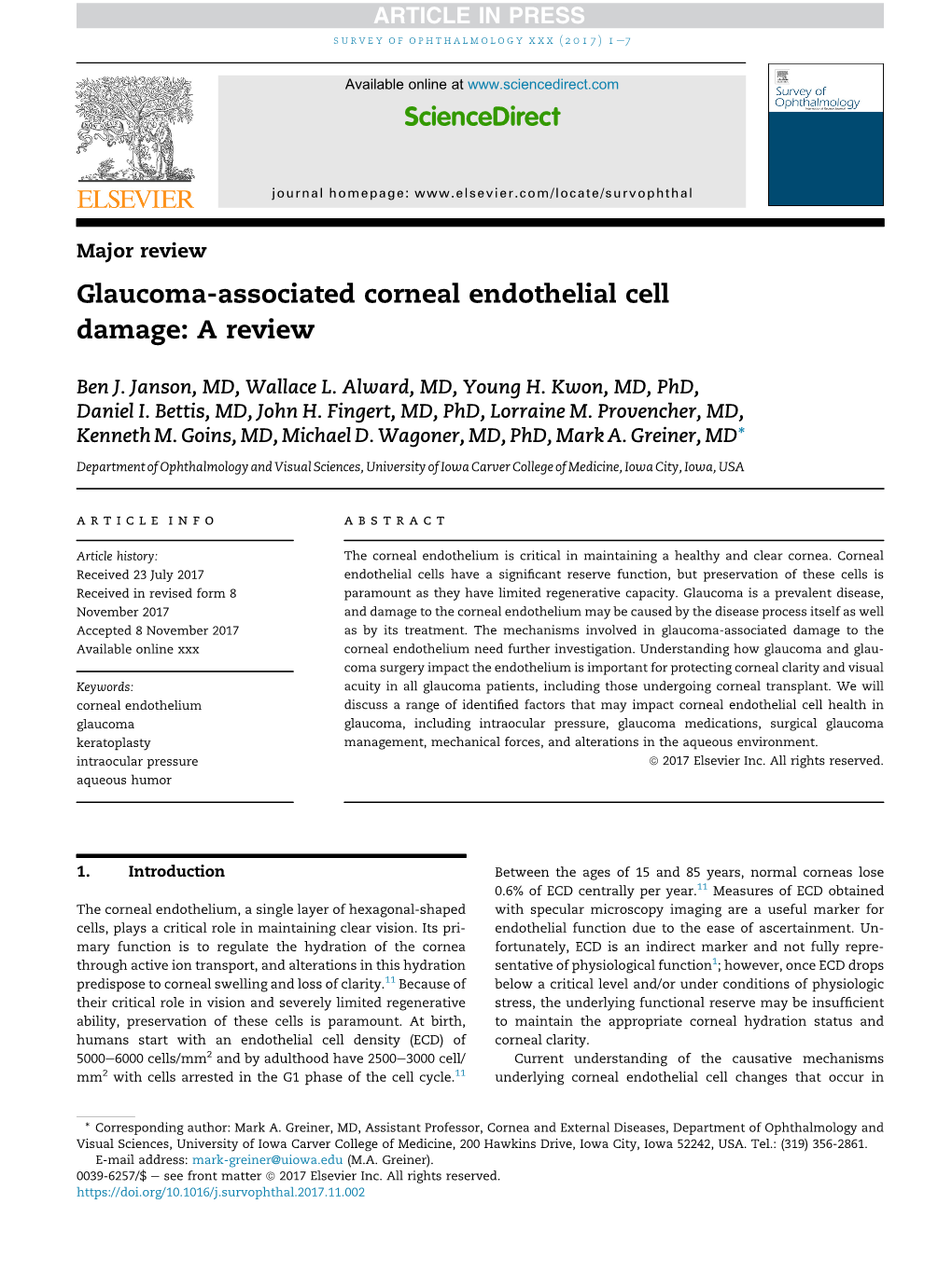 Glaucoma-Associated Corneal Endothelial Cell Damage: a Review