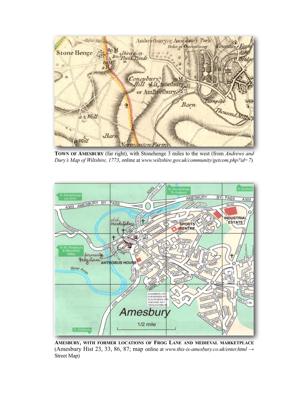 AMESBURY (Far Right), with Stonehenge 3 Miles to the West (From Andrews and Dury’S Map of Wiltshire, 1773, Online At