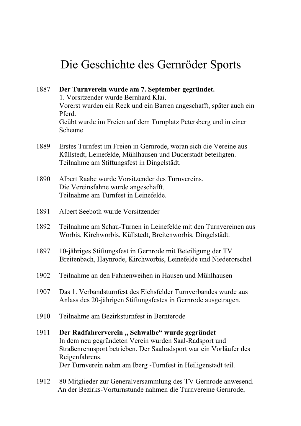 Die Geschichte Des Gernröder Sports