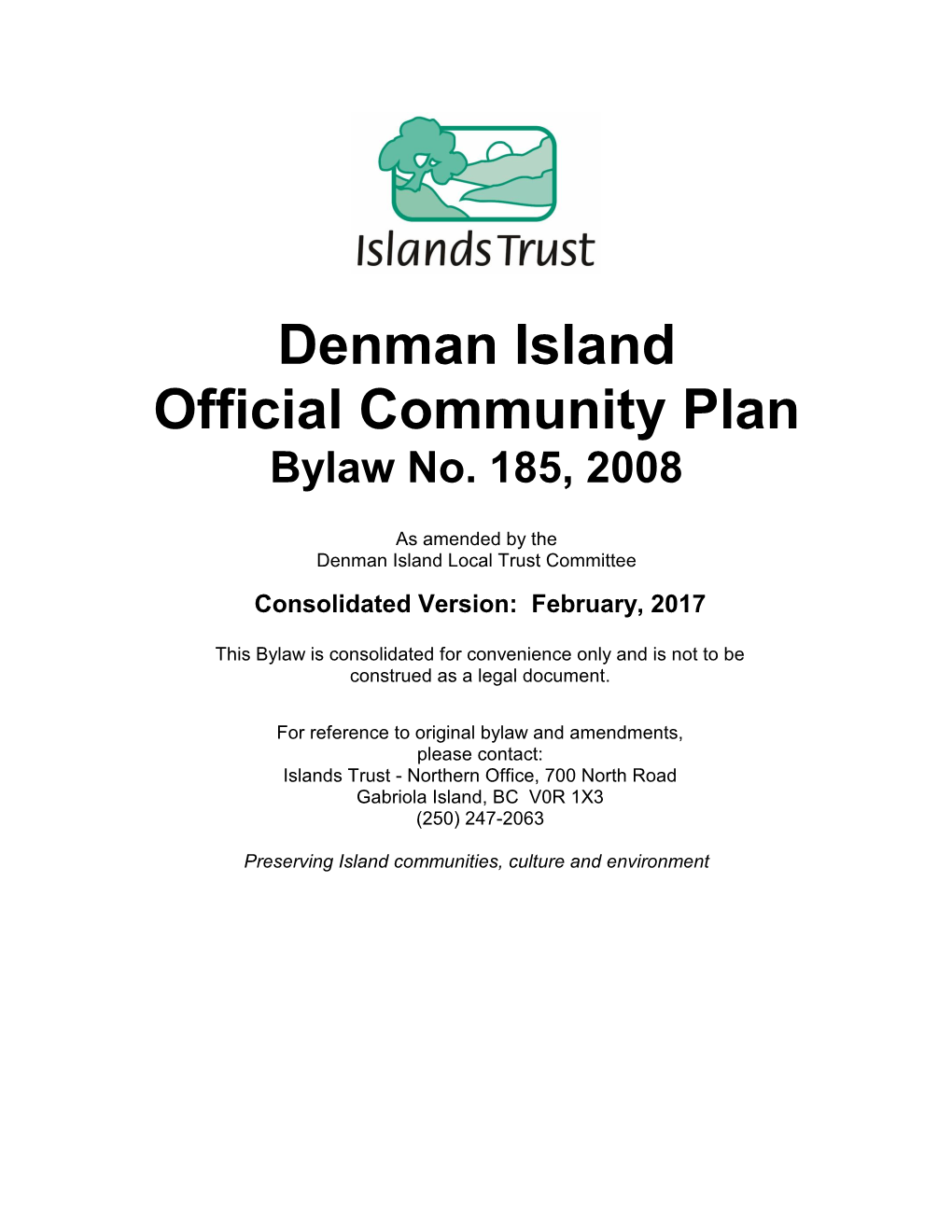 Denman Island Official Community Plan Bylaw No