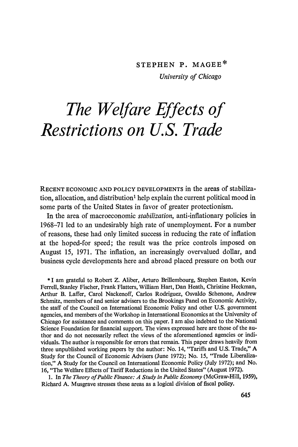 The Welfare Effects of Restrictions on U.S. Trade