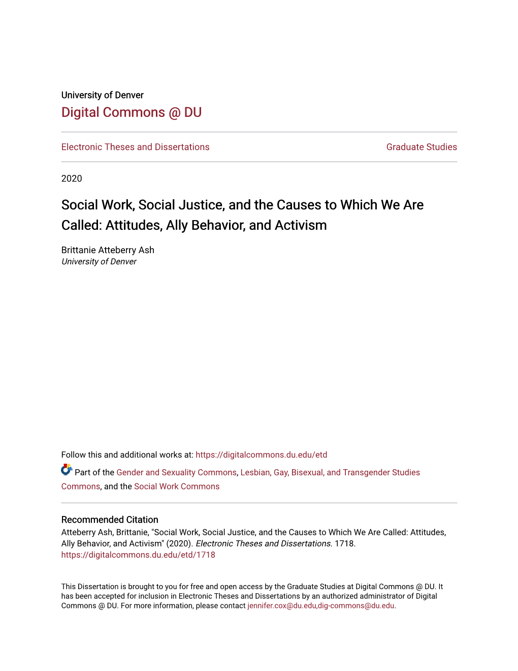 Social Work, Social Justice, and the Causes to Which We Are Called: Attitudes, Ally Behavior, and Activism