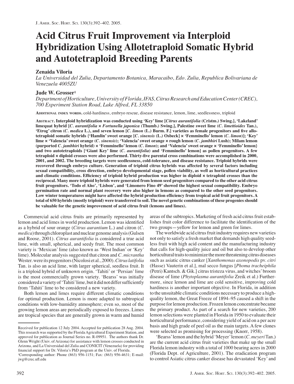 Acid Citrus Fruit Improvement Via Interploid Hybridization Using