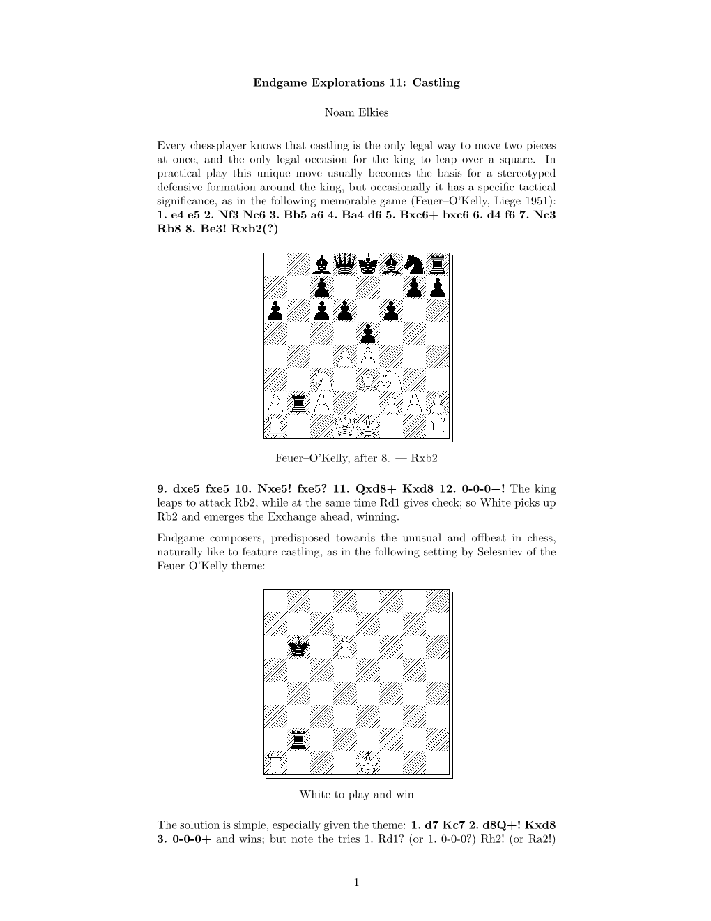 Endgame Explorations 11: Castling Noam Elkies Every Chessplayer
