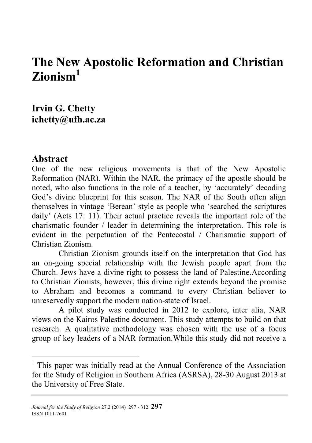 The New Apostolic Reformation and Christian Zionism1