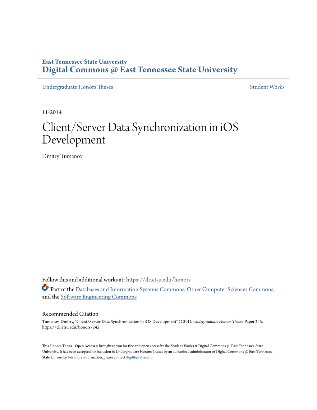 Client/Server Data Synchronization in Ios Development Dmitry Tumanov