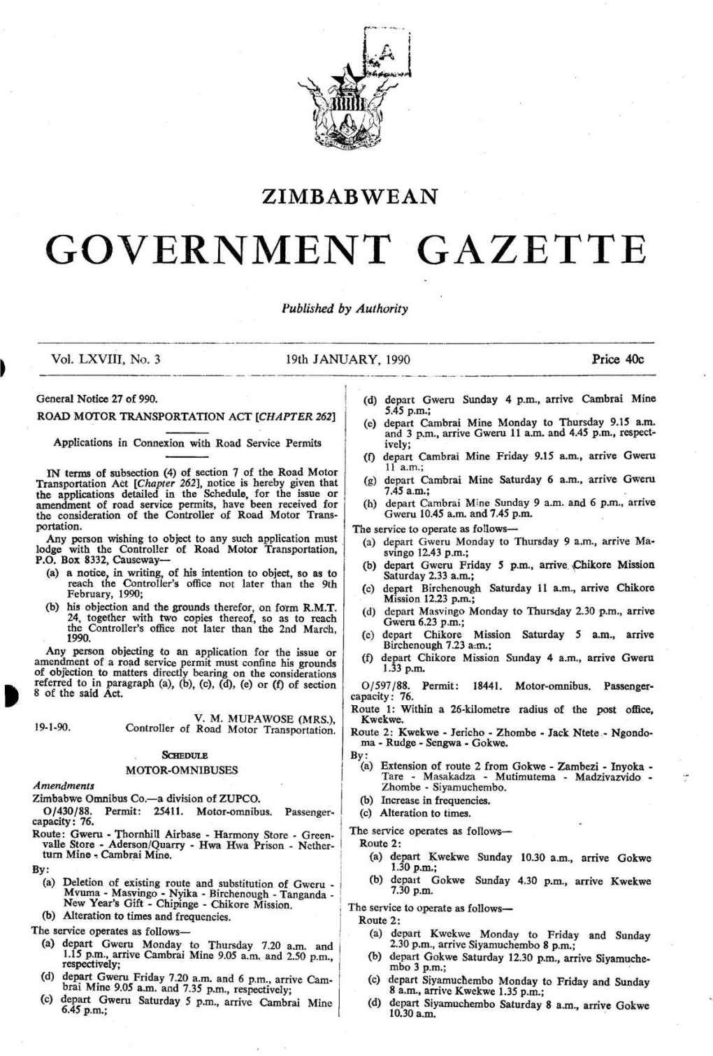 Zimbabwean Government Gazette