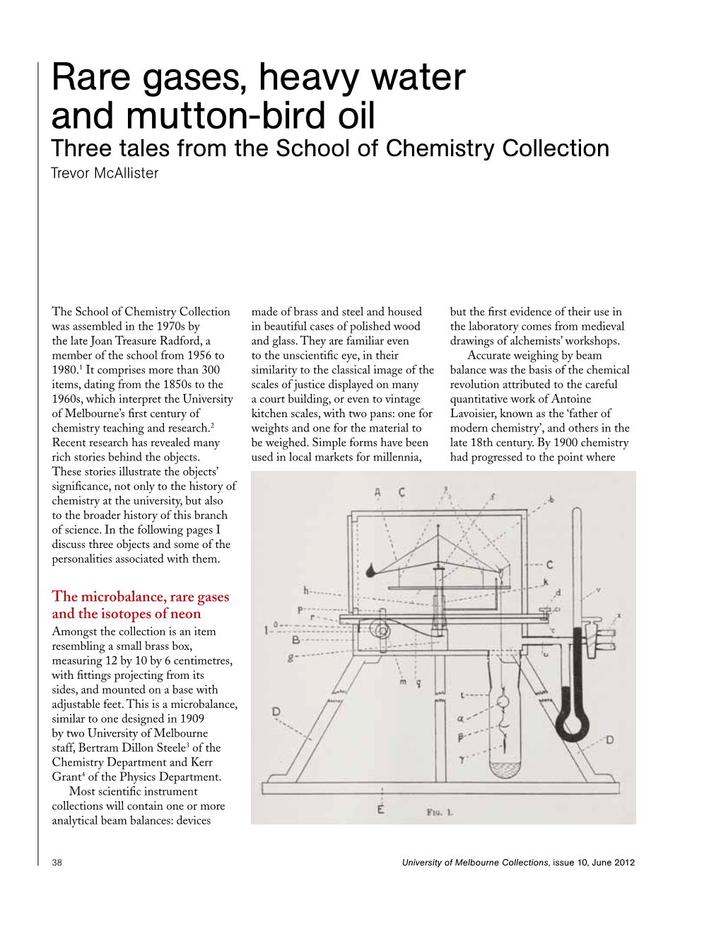 Rare Gases, Heavy Water and Mutton-Bird Oil Three Tales from the School of Chemistry Collection Trevor Mcallister
