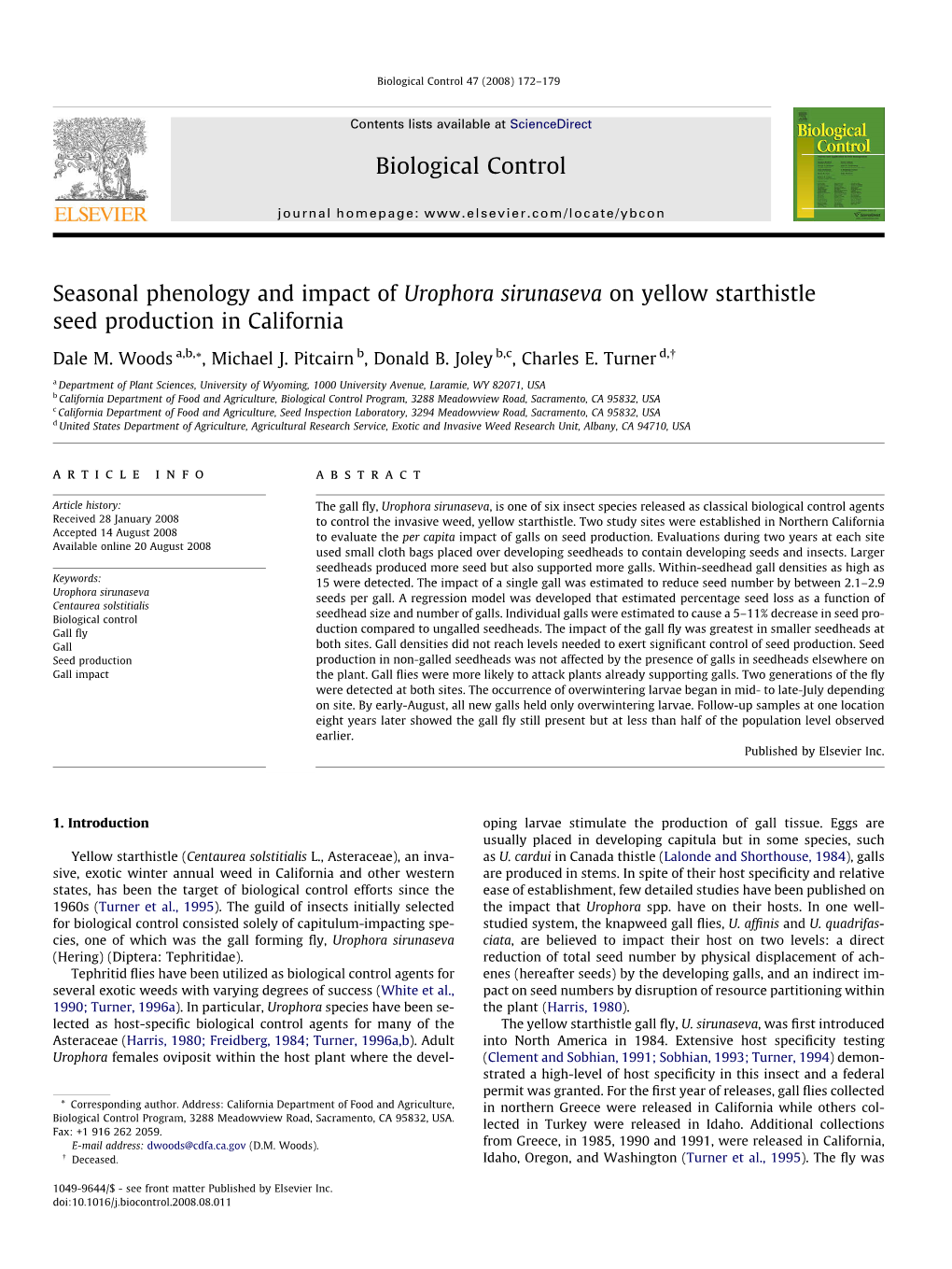 Seasonal Phenology and Impact of Urophora Sirunaseva on Yellow Starthistle Seed Production in California