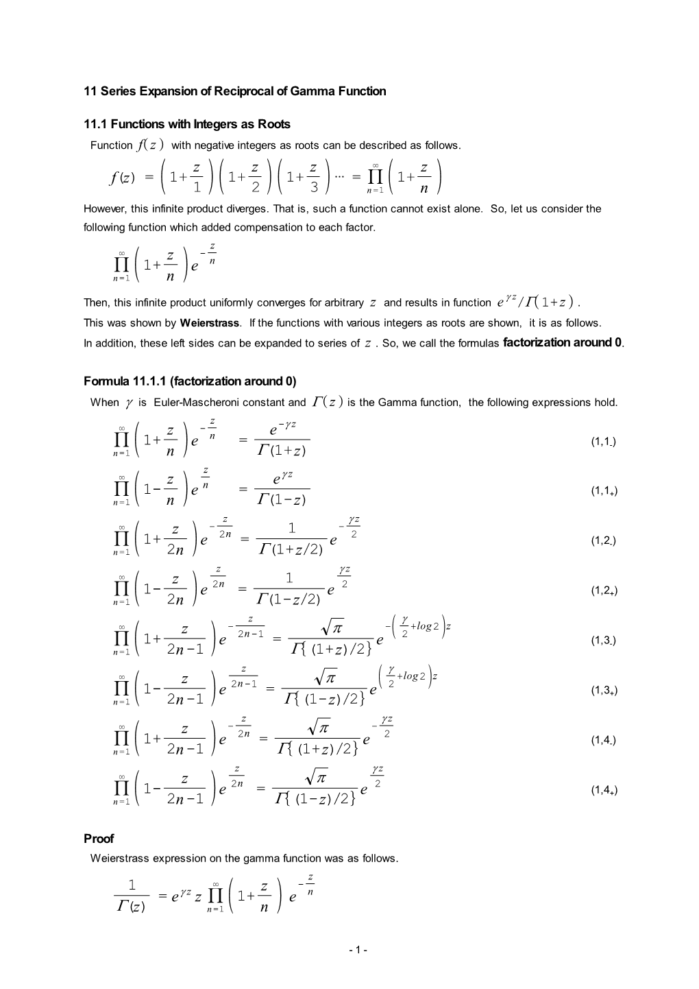 11 Series Expansion of Reciprocal of Gamma Function