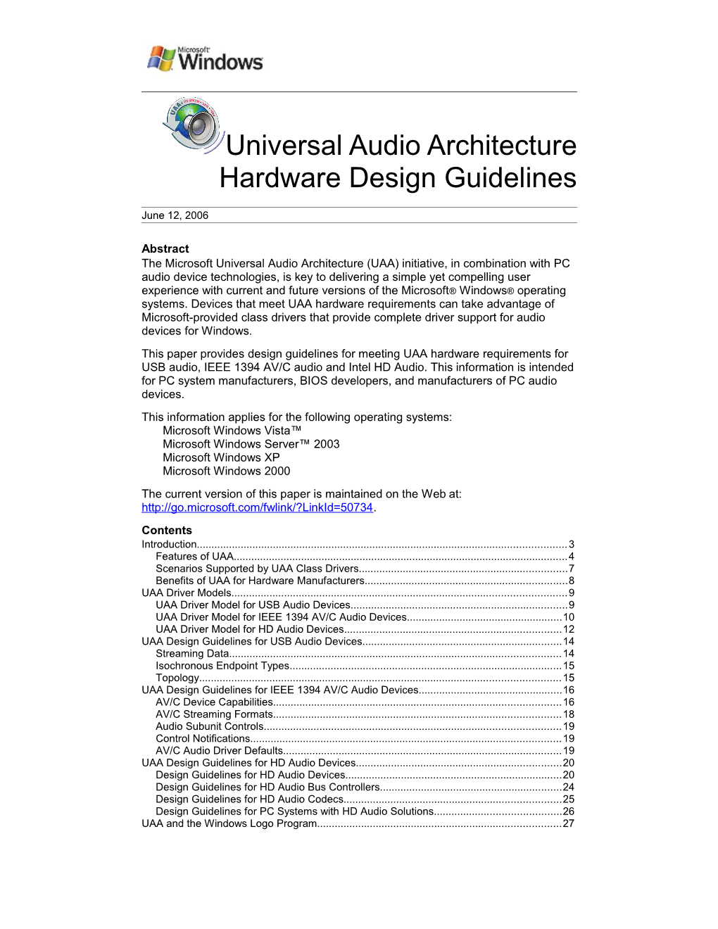 Universal Audio Architecture Hardware Design Guidelines