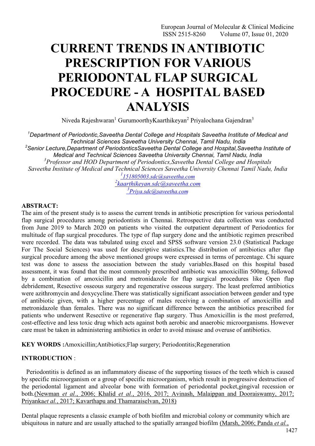 Current Trends in Antibiotic Prescription for Various Periodontal Flap Surgical