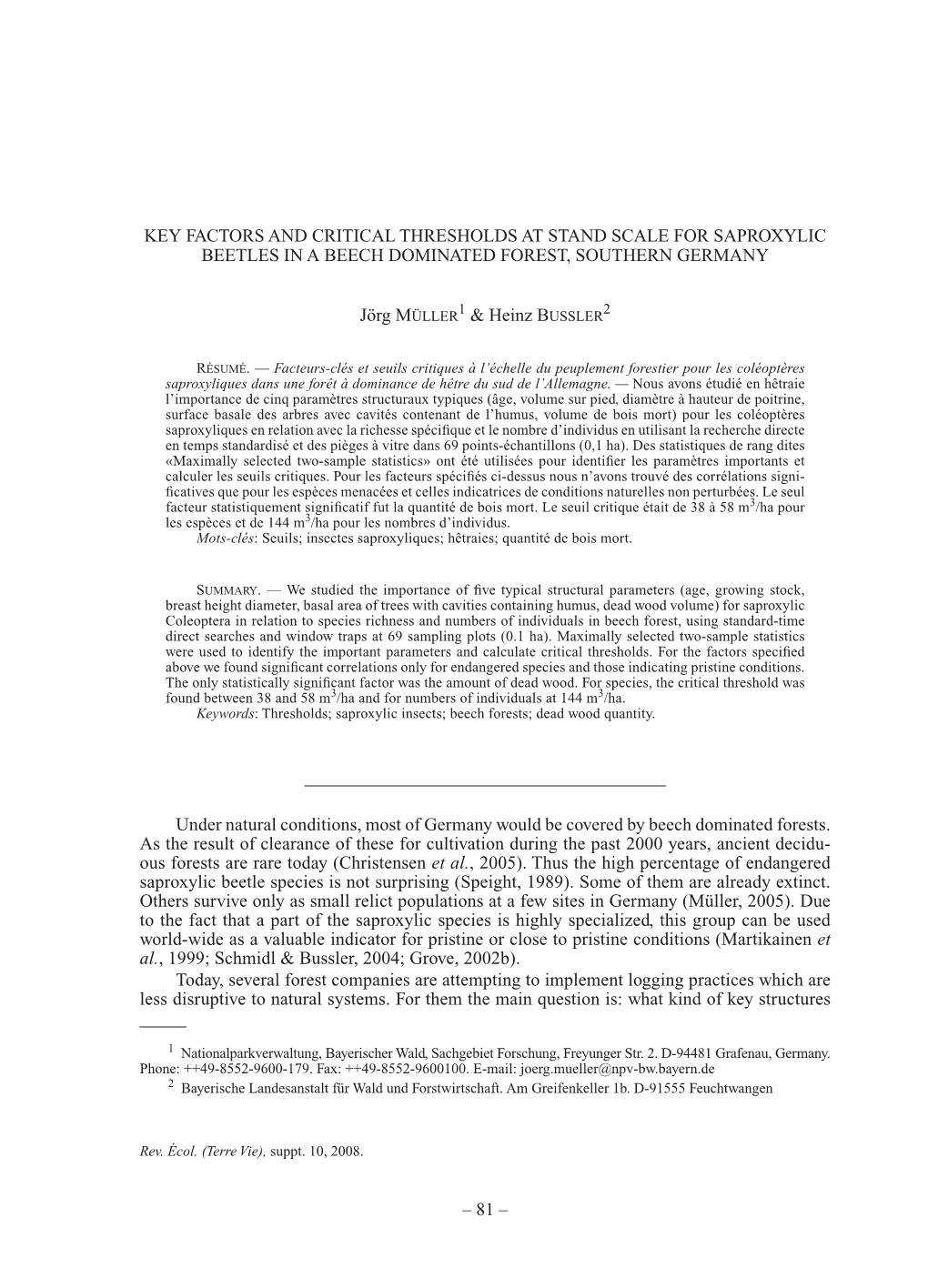 81 – Key Factors and Critical Thresholds at Stand