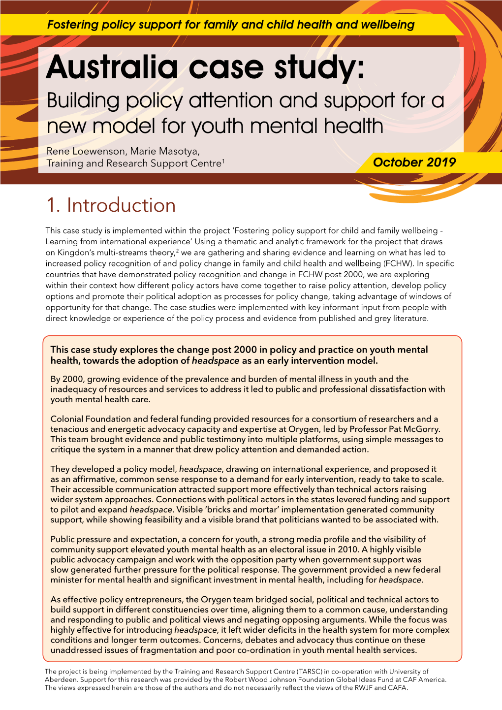 Australia Case Study: Building Policy Attention and Support for a New Model for Youth Mental Health