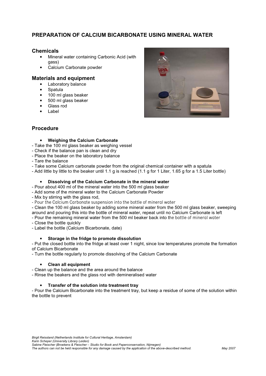 Preparation of Calcium Bicarbonate Using Mineral Water