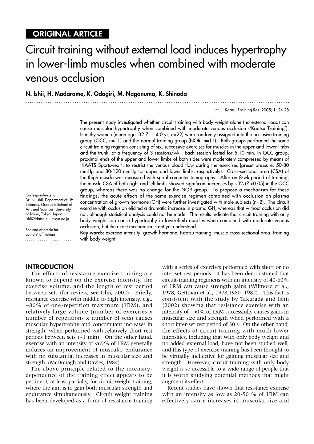 Circuit Training Without External Load Induces Hypertrophy in Lower-Limb Muscles When Combined with Moderate Venous Occlusion