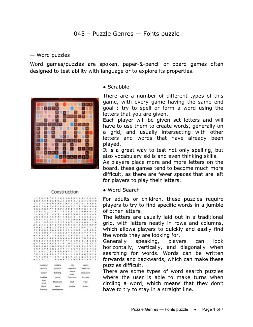 045 – Puzzle Genres — Fonts Puzzle