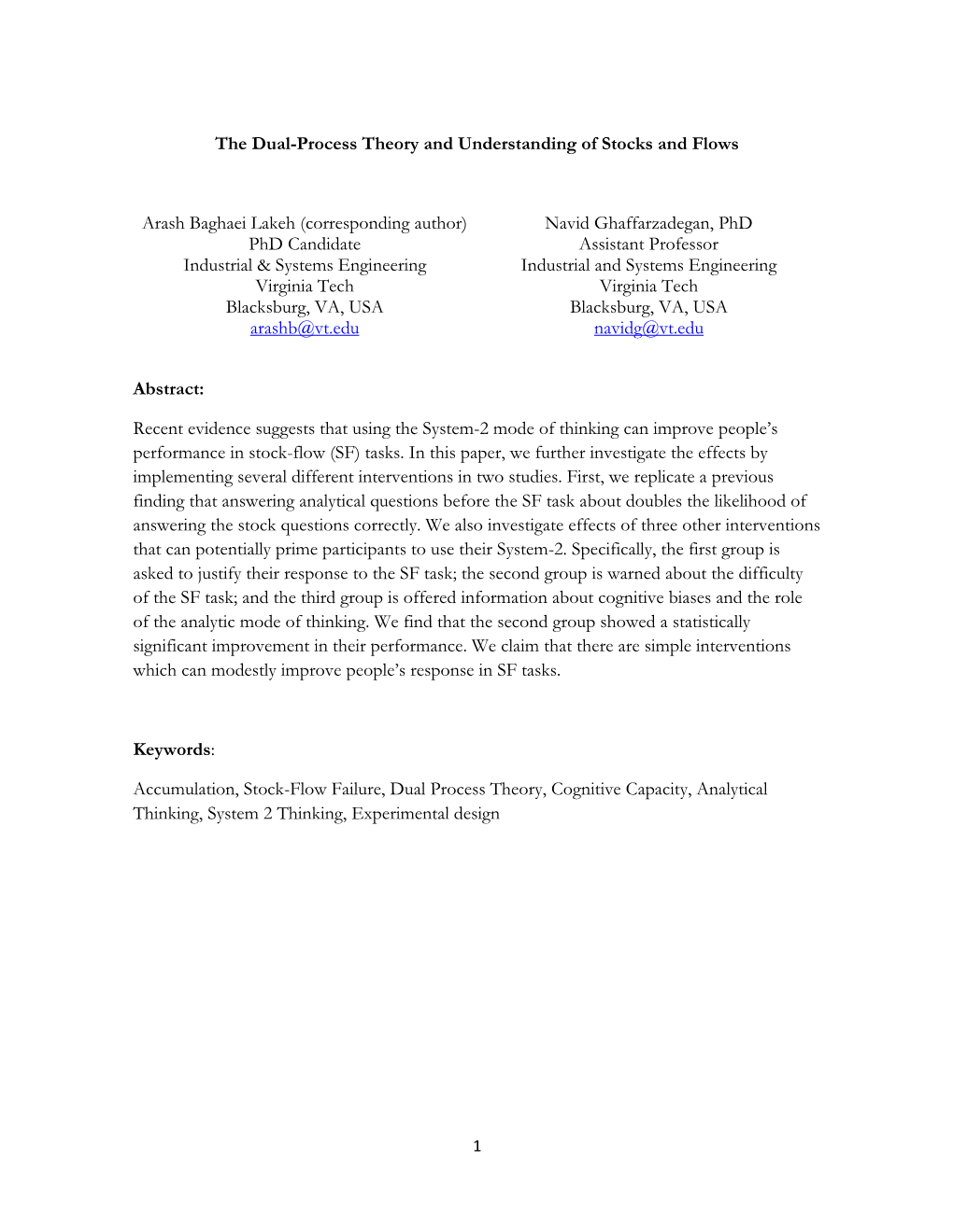 The Dual-Process Theory and Understanding of Stocks and Flows