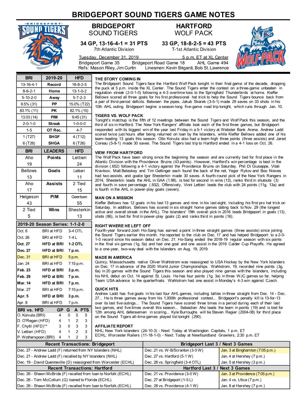 19 1231 Bridgeport Game Notes