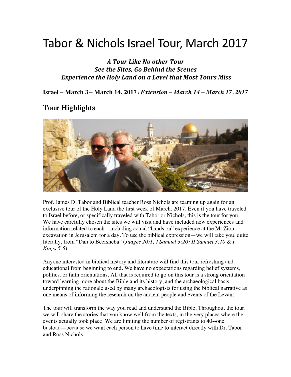 United Israel Tour March 2017 Tabor Nichols