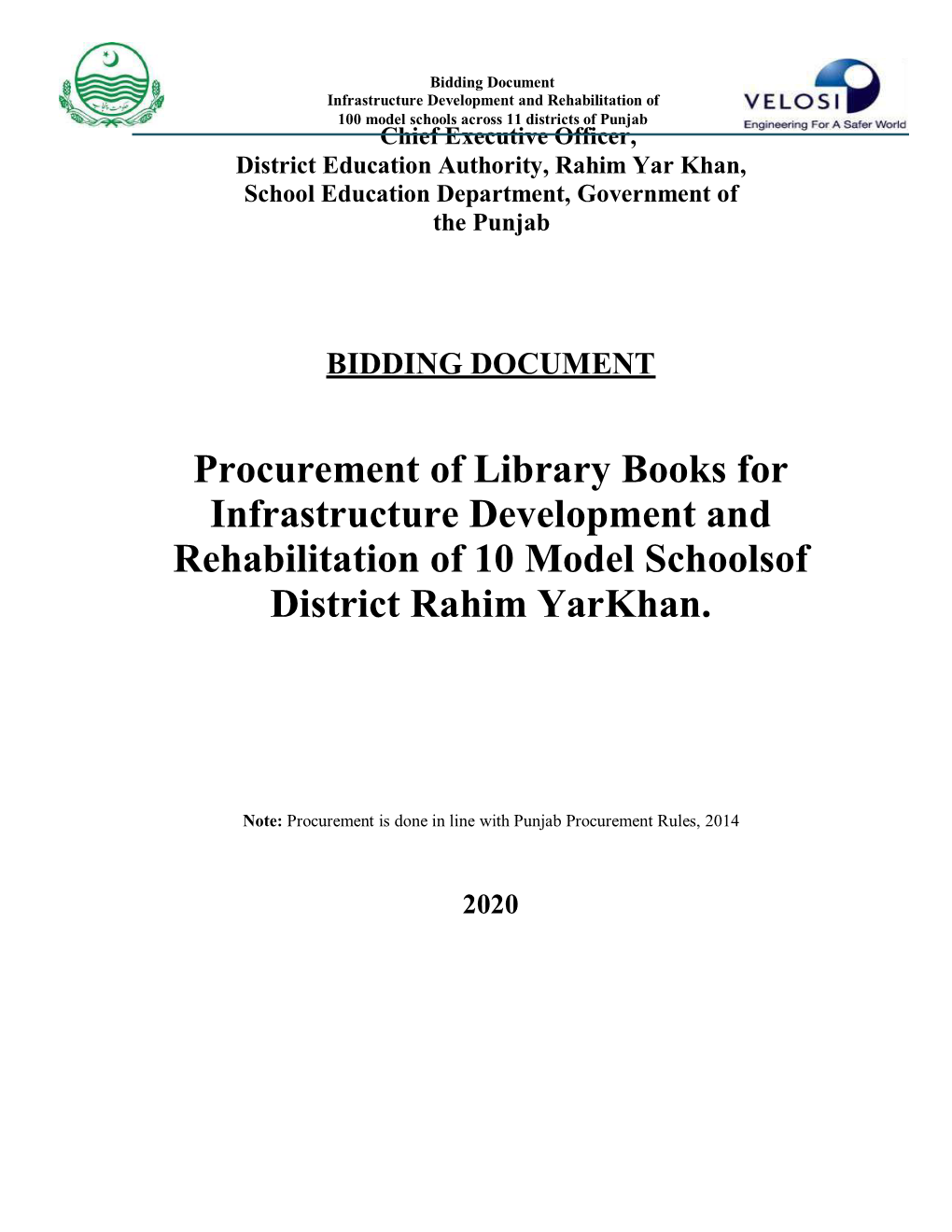 Procurement of Library Books for Infrastructure Development and Rehabilitation of 10 Model Schoolsof District Rahim Yarkhan