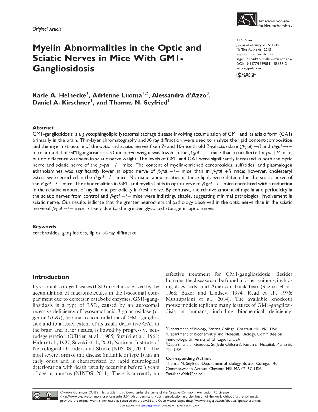 Myelin Abnormalities in the Optic and Sciatic Nerves in Mice with GM1- Gangliosidosis