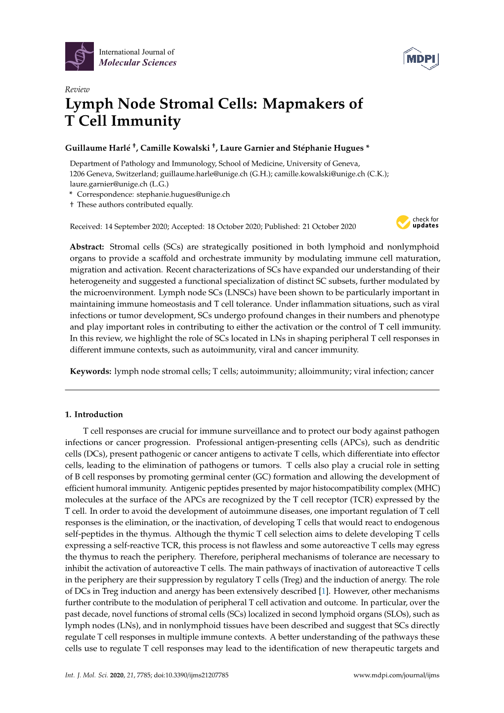 Lymph Node Stromal Cells: Mapmakers of T Cell Immunity