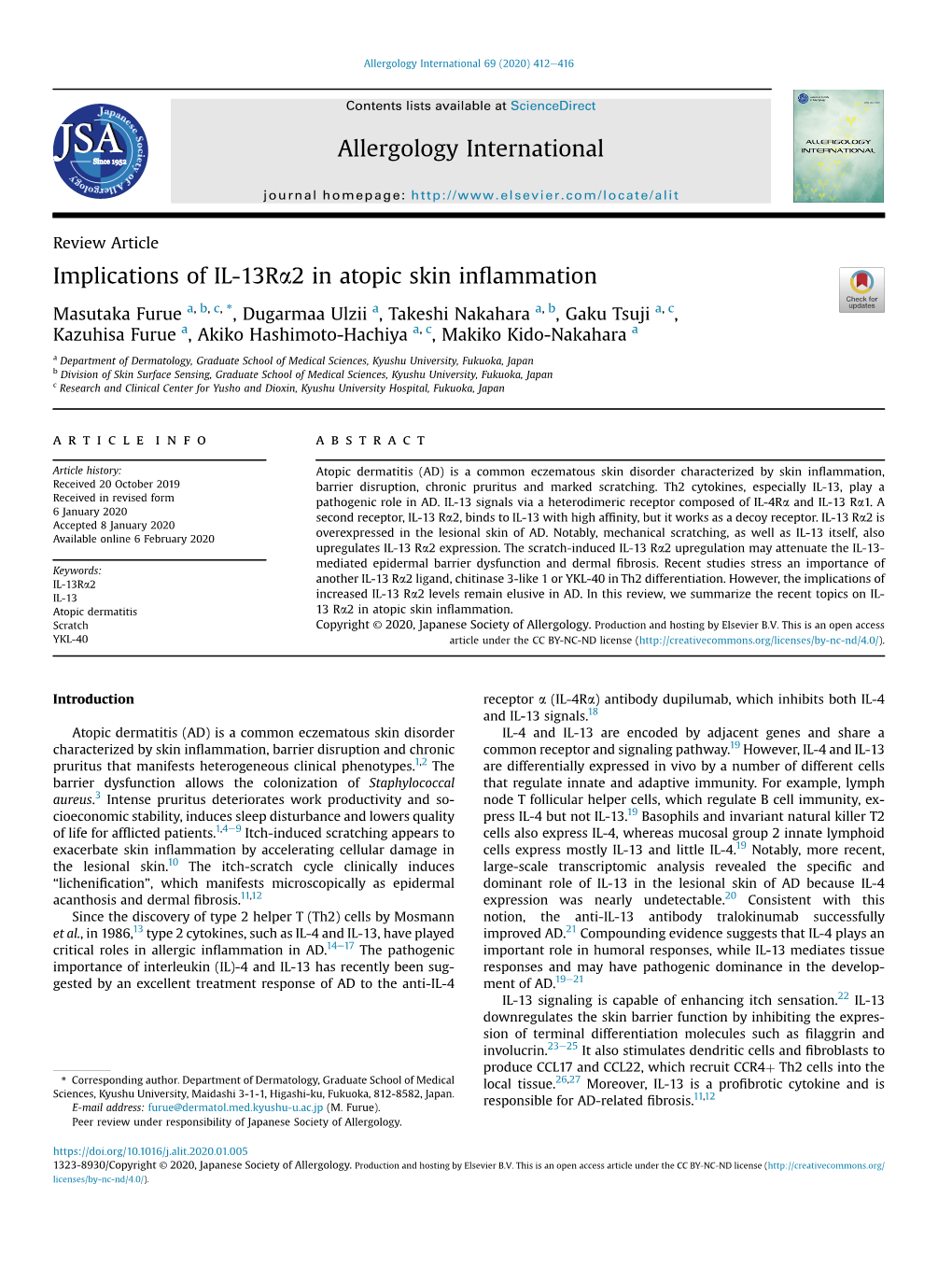 Implications of IL-13Ra2 in Atopic Skin Inflammation Allergology International