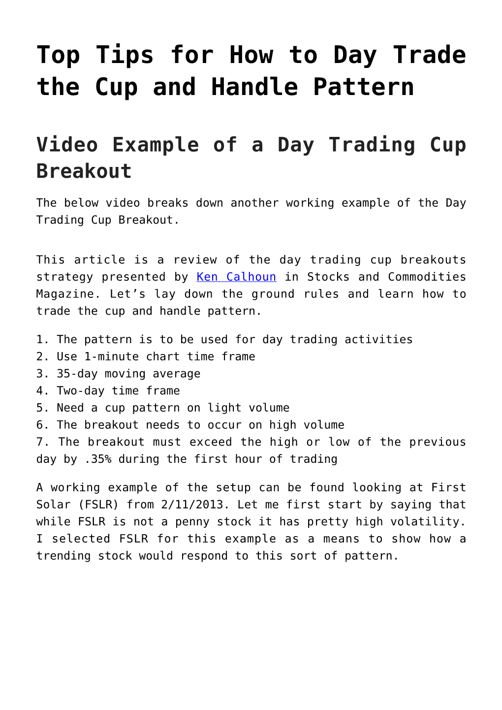 Top Tips for How to Day Trade the Cup and Handle Pattern