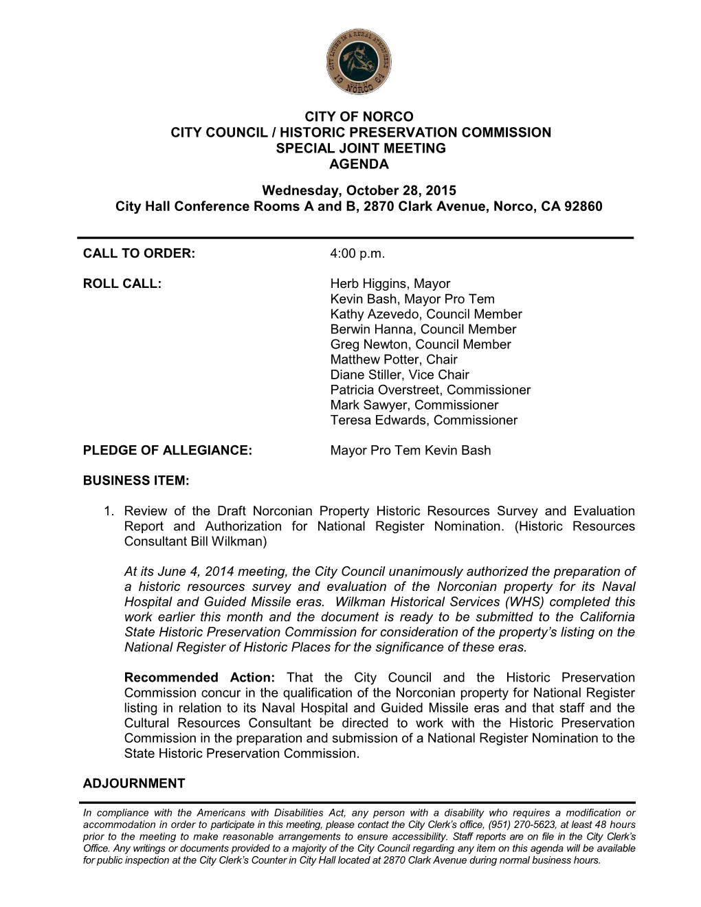 City Council/Historic Preservation Special Joint Meeting