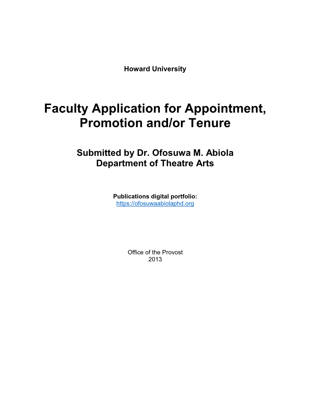 Faculty Application for Appointment, Promotion And/Or Tenure