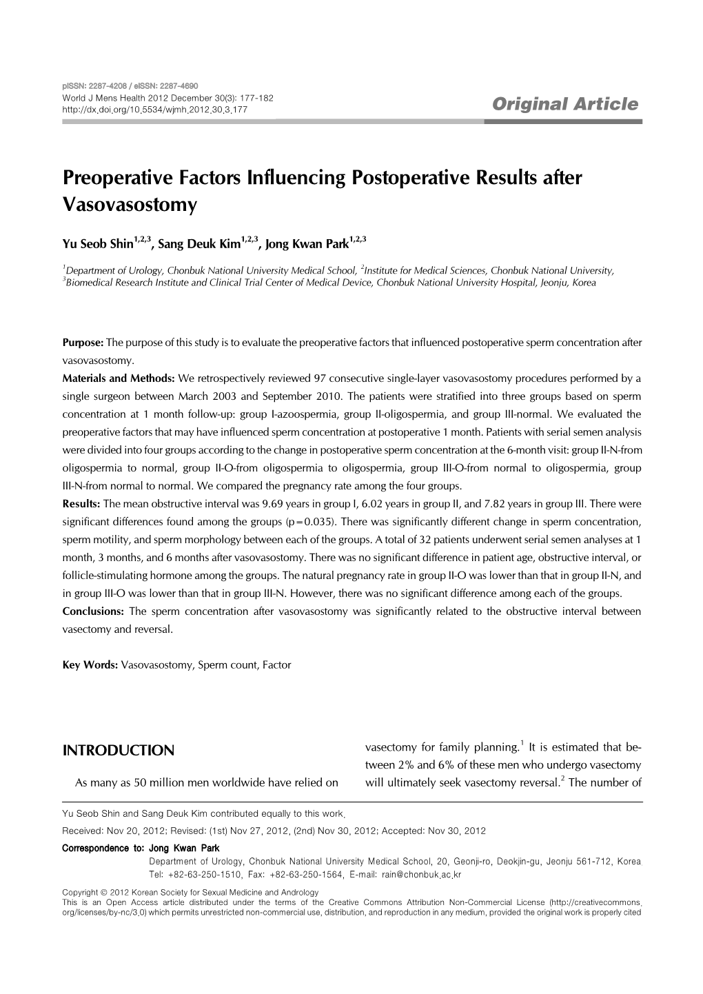 Preoperative Factors Influencing Postoperative Results After Vasovasostomy