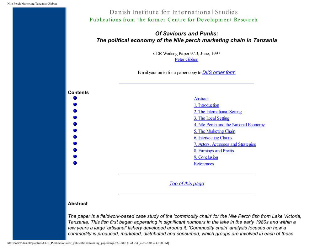 Nile Perch Marketing Tanzania Gibbon Danish Institute for International Studies Publications from the Former Centre for Development Research