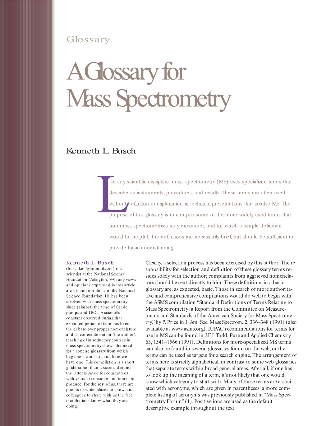 A Glossary for Mass Spectrometry