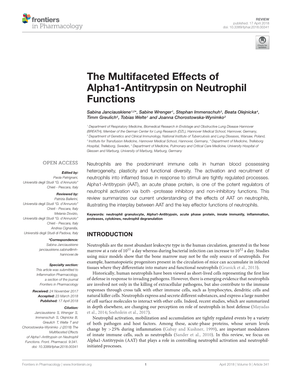 The Multifaceted Effects of Alpha1-Antitrypsin on Neutrophil Functions